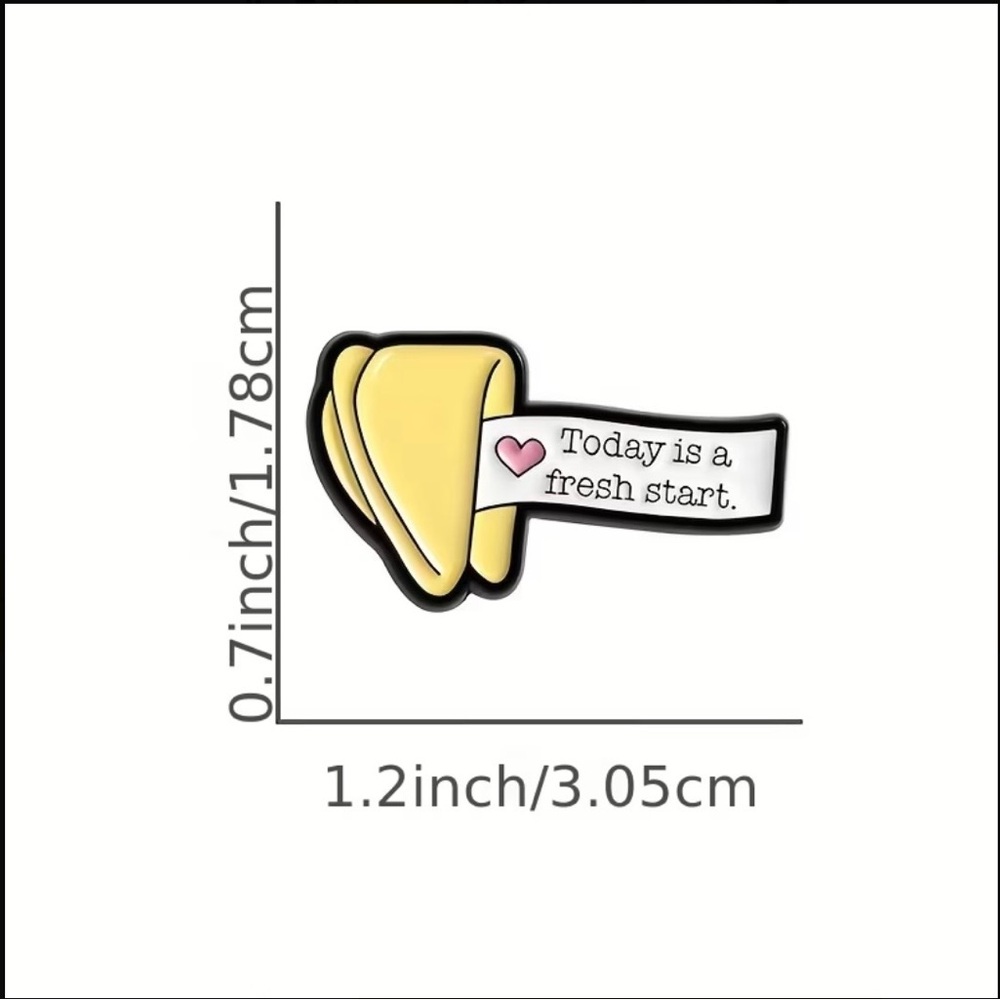 Yellow Fortune Cookie Enamel Pin - Today Is A Fresh Start - Picture 3 of 4